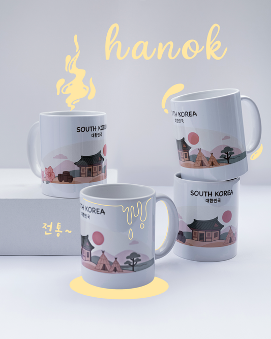 Mug Corée du Sud Hanok, colorés, pour les passionés de la Corée du Sud et de sa tradition.