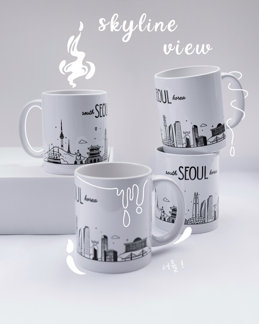 Mug pour les passionnés de la Corée du sud, qui montre les monuments de Séoul les plus connus.