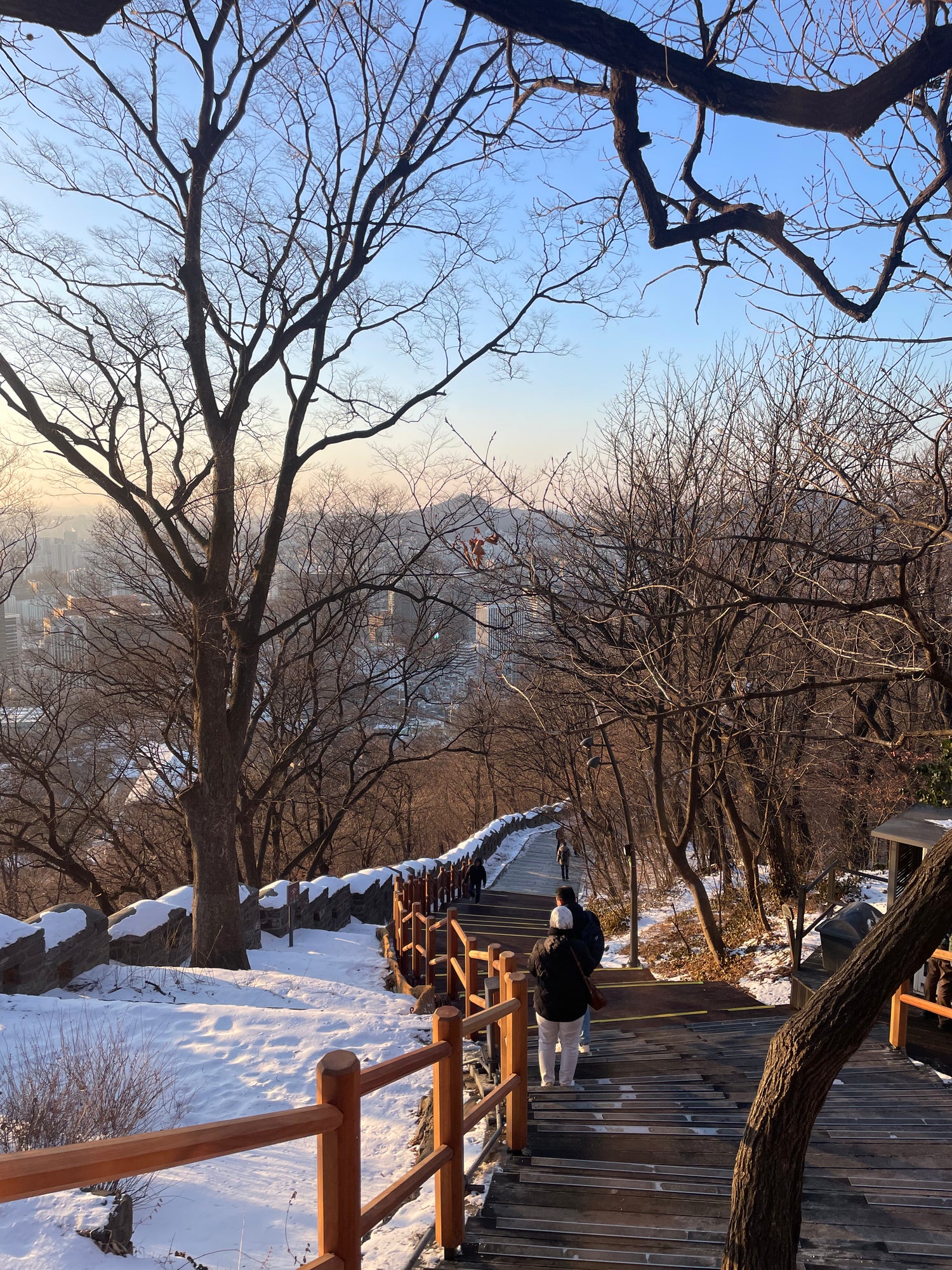 Vue de la Namsan Tower à Séoul en Corée du Sud durant un hiver froid coréen. Le paysage sous la niege de Séoul.