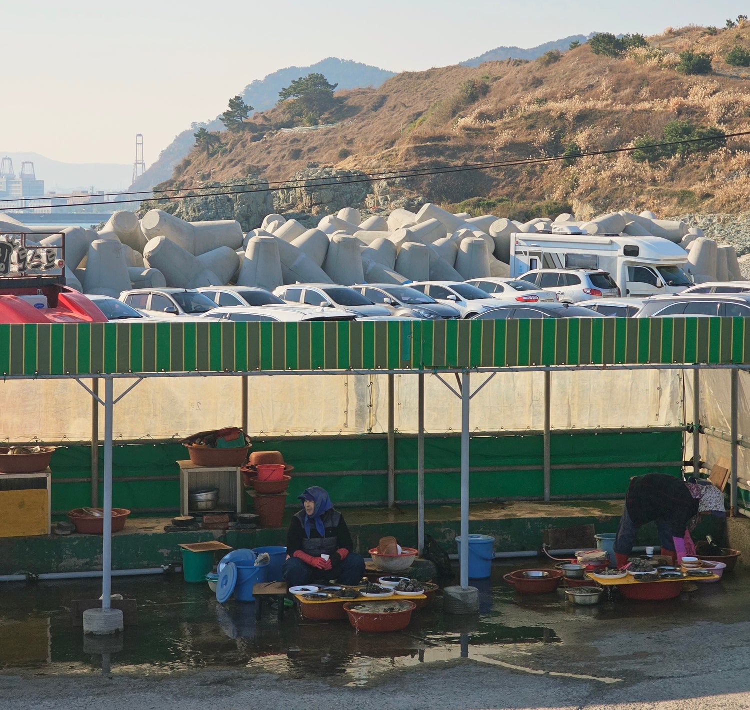 Pêcheuse de Busan en Corée du Sud. Moment de vie quotidien d'une vie à Busan en Corée du sud.