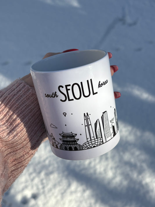 Mug pour les passionnés de la Corée du sud, qui montre les monuments de Séoul les plus connus.